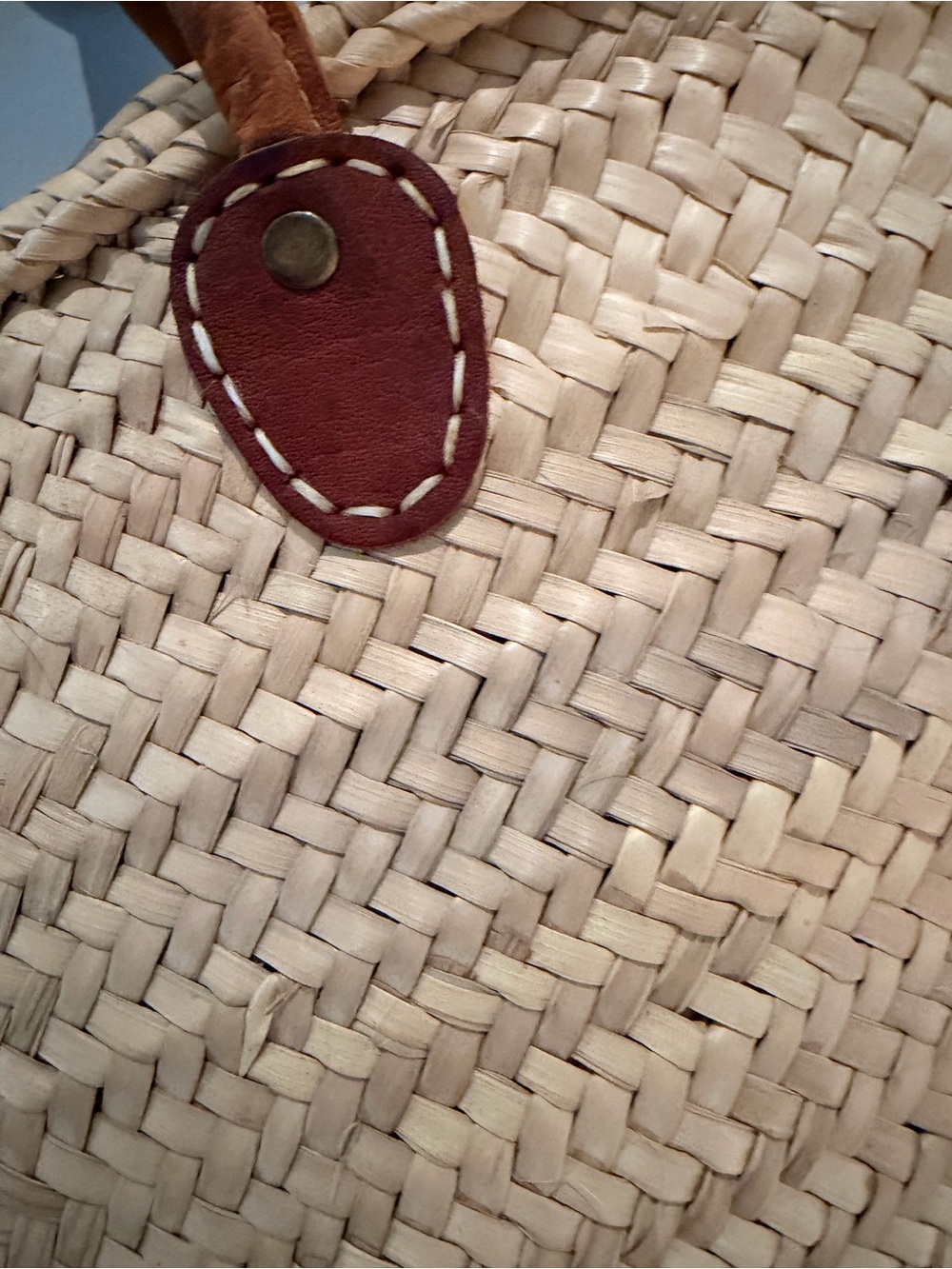 Handwoven Natural Straw Tote with Brown Leather Handles - Picture 4 of 4